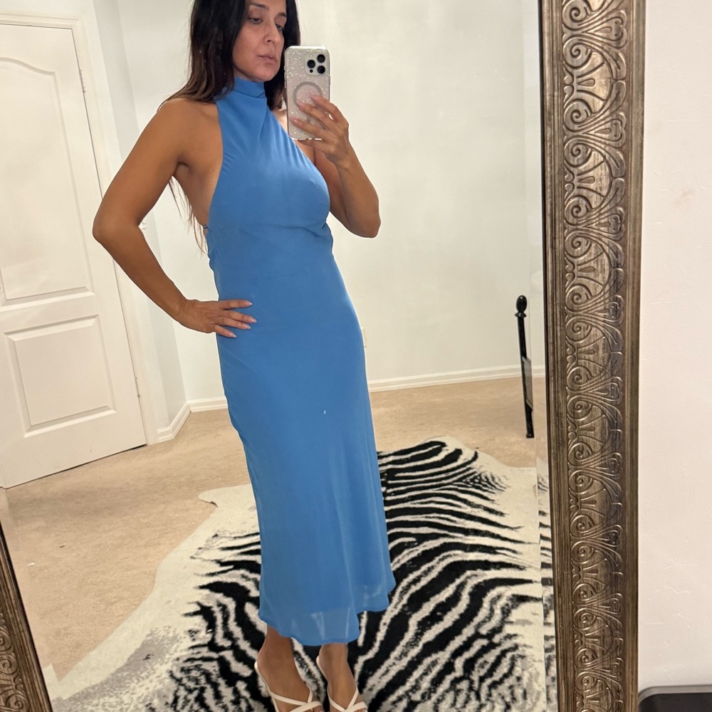 Peppermayo Sky Blue Halter Midi Dress